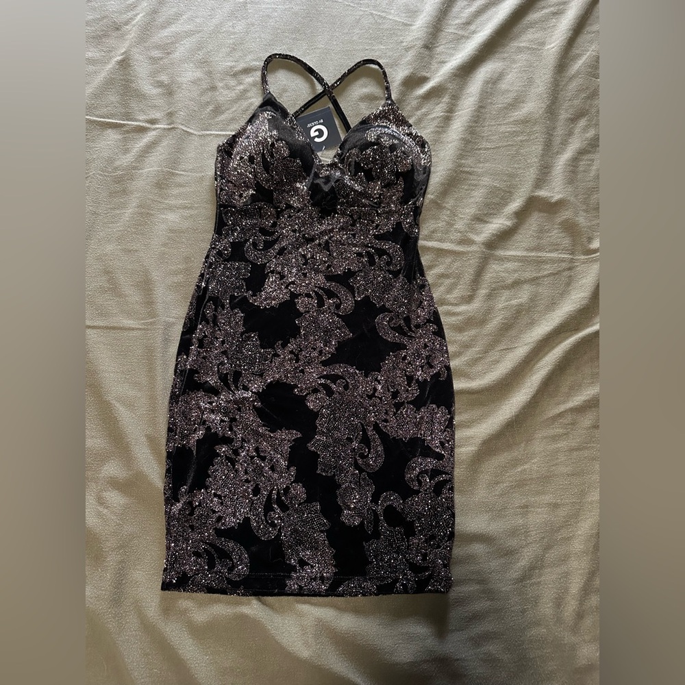 G by Guess Black and Silver Mini Dress